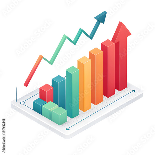 Free Download Isometric illustration of a rising bar graph with upward trending arrows on grid transparent background , no background - GFXLoad