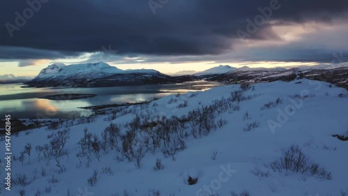 Nature and scenery of the magical Norwegian North in the Tromso region. The pure beauty of Northern Scandinavia during the polar night.