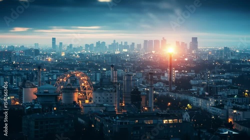 Wallpaper Mural A Stunning Cityscape at Dusk Featuring Illuminated Buildings, Urban Infrastructure, and a Ferris Wheel in the Foreground Against a Twilight Sky Torontodigital.ca