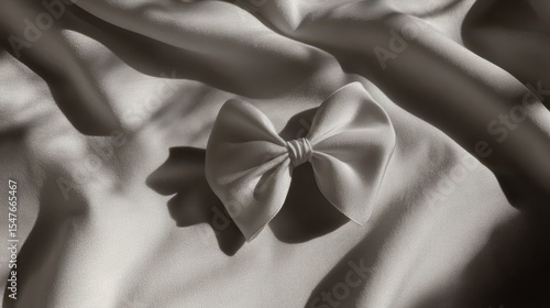 Elegant White Bow on Smooth Fabric with Soft Shadows and Highlights