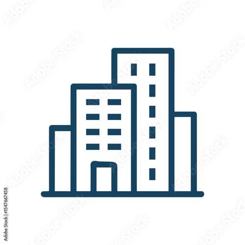 Cityscape buildings line drawing with windows. Icon symbol illustration