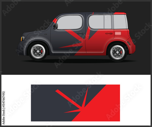 Slammed Truck with Custom Wrap and Wheels Racing Design Template Below