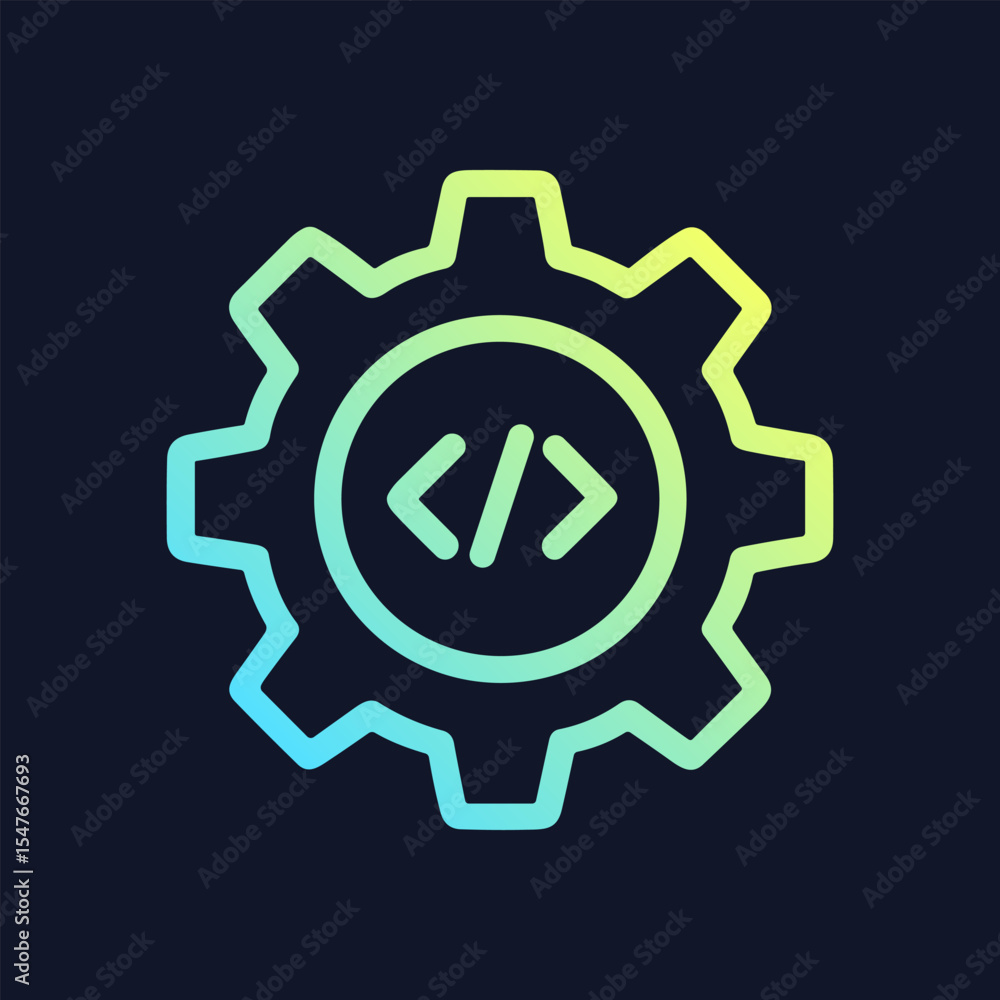 Code inside gear technology gradient. Icon symbol illustration Code inside gear technology gradient. Icon symbol illustration