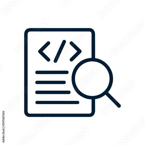 Code Review with a Magnifying Glass. Icon symbol illustration