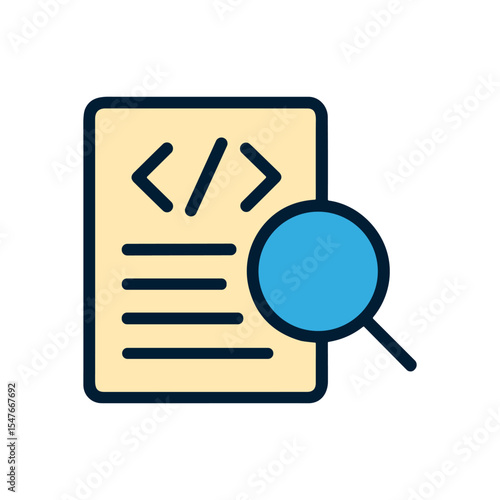 Code search tool analyses documents. Icon symbol illustration