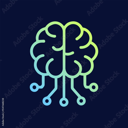 Digital brain connections gleam in darkness. Icon symbol illustration