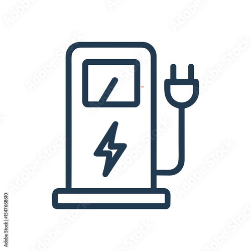 Electric car charging station outlined. Icon symbol illustration