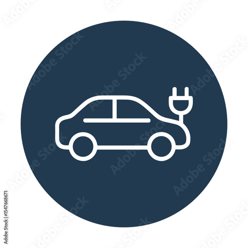 Electric car symbol within dark circle. Icon symbol illustration