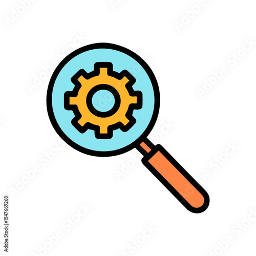 Gear under magnifying glass scrutiny. Icon symbol illustration Free Download Gear under magnifying glass scrutiny. Icon symbol illustration - GFXLoad