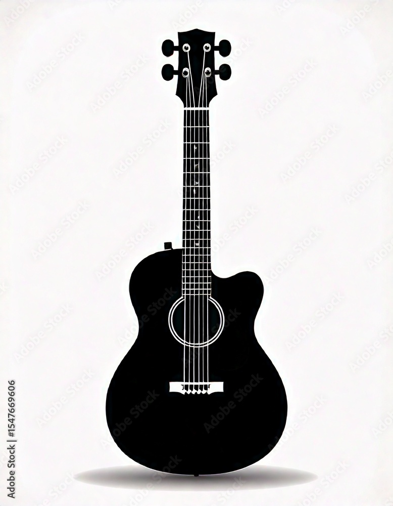 Fototapeta premium AI Generated Guitar Vector Silhouette Isolate White Background