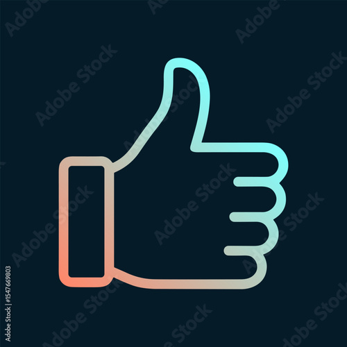 Gradient thumbsup icon against a dark background. Icon symbol illustration