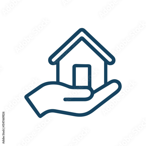 Hand gently holding a cozy house. Icon symbol illustration