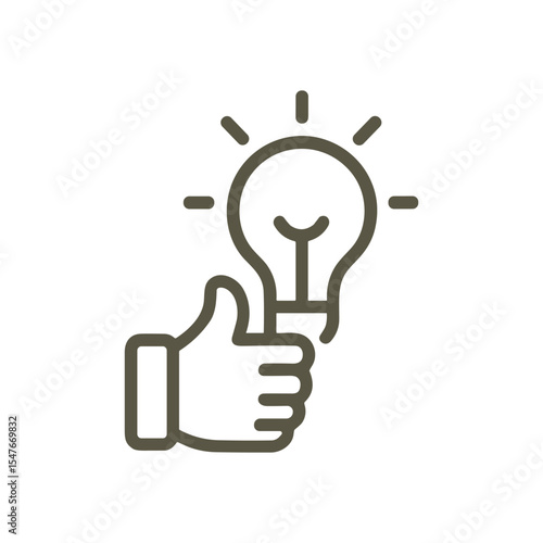 Hand gives thumbs up to bright idea. Icon symbol illustration