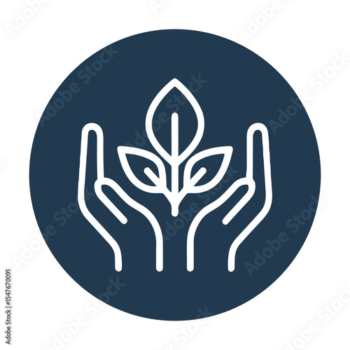 Hands gently cradling a flourishing sprout. Icon symbol illustration