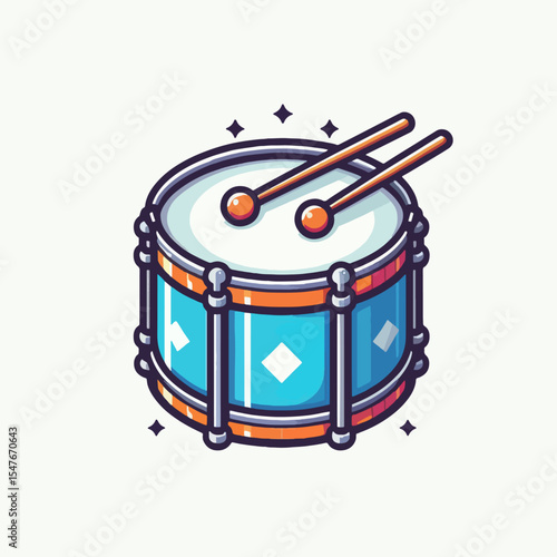 Stylized cartoon illustration of a drum, featuring vibrant colors and simple shapes.  The image is a graphic design piece.