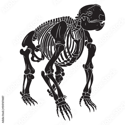 Fossil remains of a forest titan – Giant sloth skeleton silhouette with precise Giant sloth skeleton vector – Giant sloth skeleton illustration


