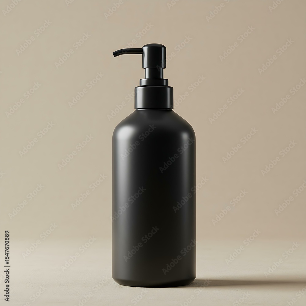 Fototapeta premium Black matte pump bottle on beige background