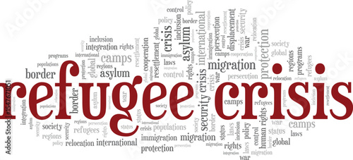 Refugee Crisis word cloud conceptual design isolated on white background.