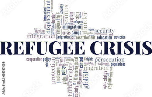 Refugee Crisis word cloud conceptual design isolated on white background.