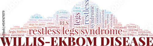 Willis-Ekbom Disease - Restless Legs Syndrome RLS word cloud conceptual design isolated on white background.