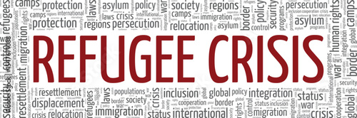 Refugee Crisis word cloud conceptual design isolated on white background.