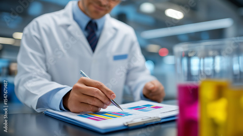 Colleagues Reviewing FDA Compliance Charts with Labeled Samples