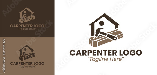 Creative Carpenter Logo Design Featuring Wood and Hammer for Carpenter Business Branding