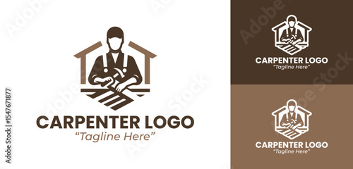 Minimalist Carpenter Logo Featuring Saw and Hammer for Home Repair Services