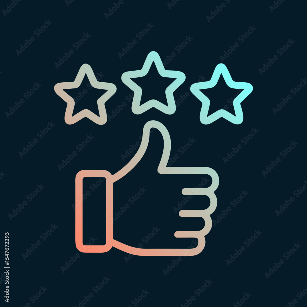 Positive feedback stars above thumbsup. Icon symbol illustration Positive feedback stars above thumbsup. Icon symbol illustration