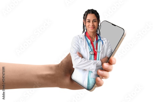 Patient holding smartphone ...