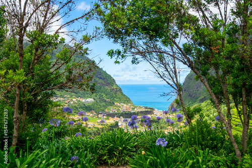 View of Sao Vicente through vegetation in Madeira