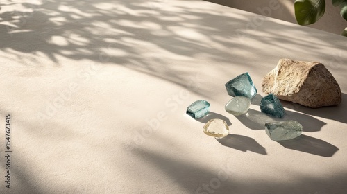 Natural Stones and Crystals on Soft Surface with Gentle Shadows