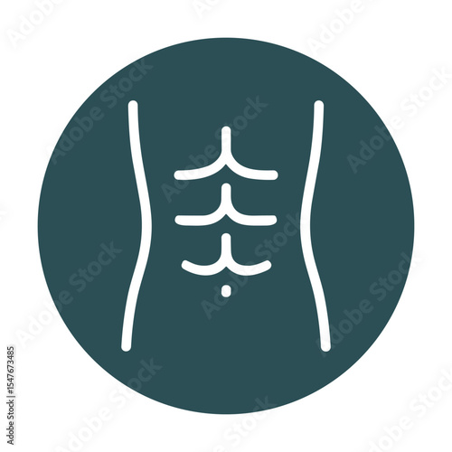 Sixpack abs icon in teal circle. Icon symbol illustration