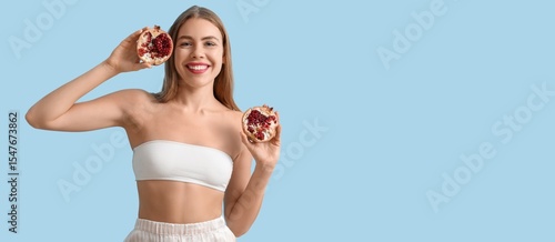 Happy young woman with pome...