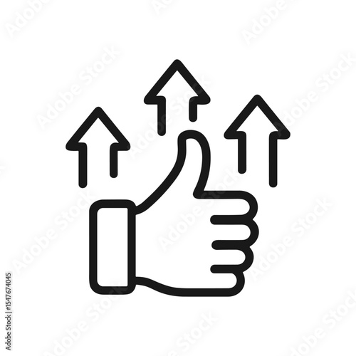 Upward approval Thumbs up with growth arrows. Icon symbol illustration