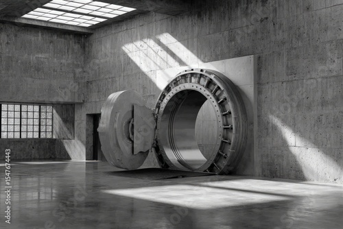 Massive Metal Vault Door in a Concrete Room