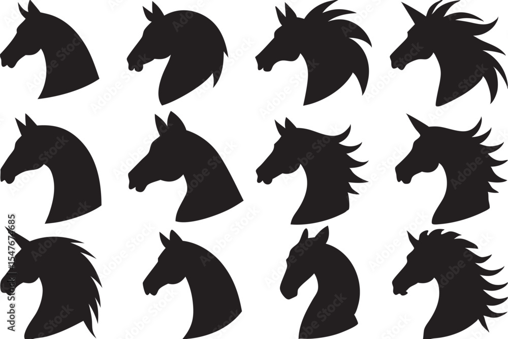 Fototapeta premium Vector Set of Horse Head Silhouettes for Branding and Decorative Elements