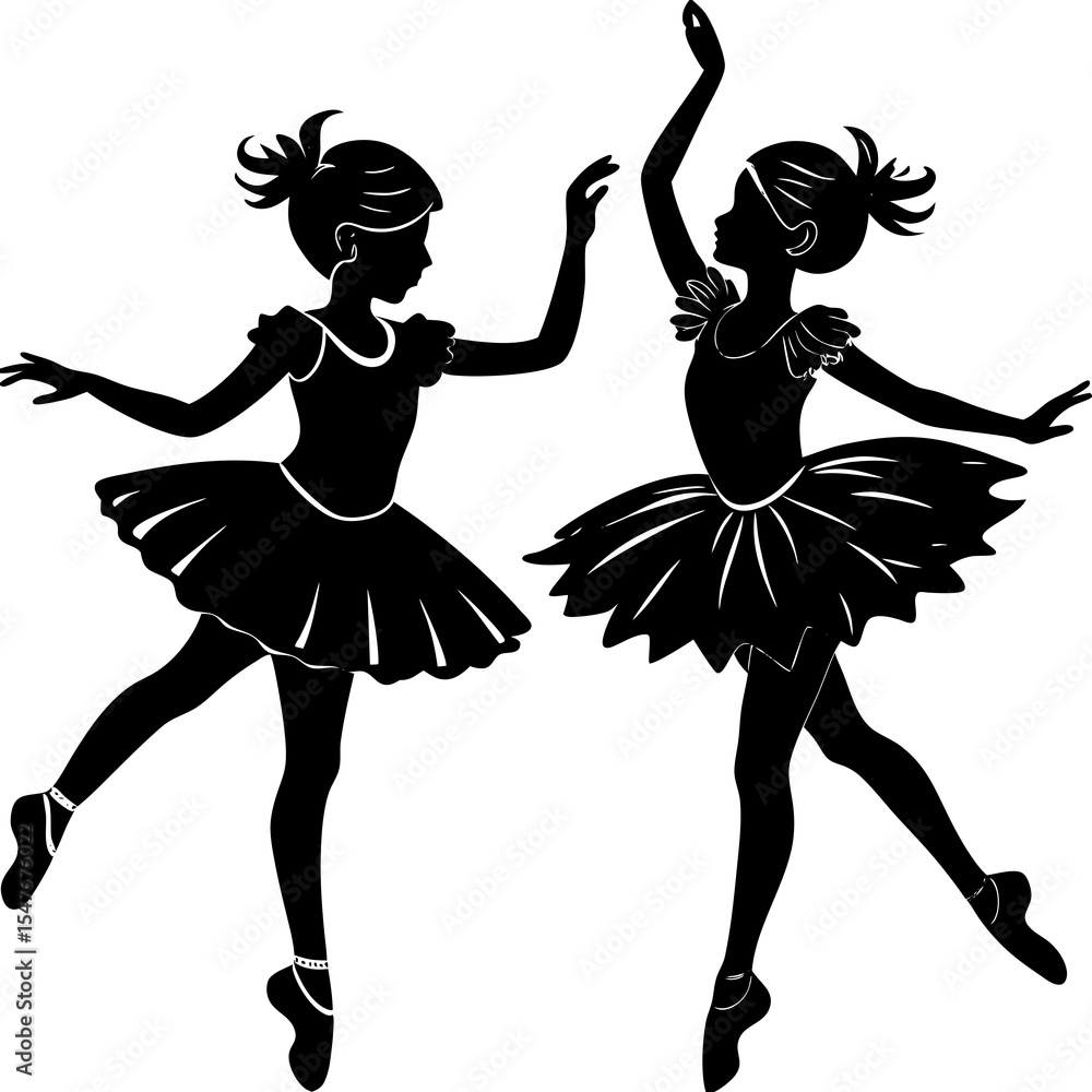 Two ballerina silhouettes in graceful poses isolated on white background Two ballerina silhouettes in graceful poses isolated on white background