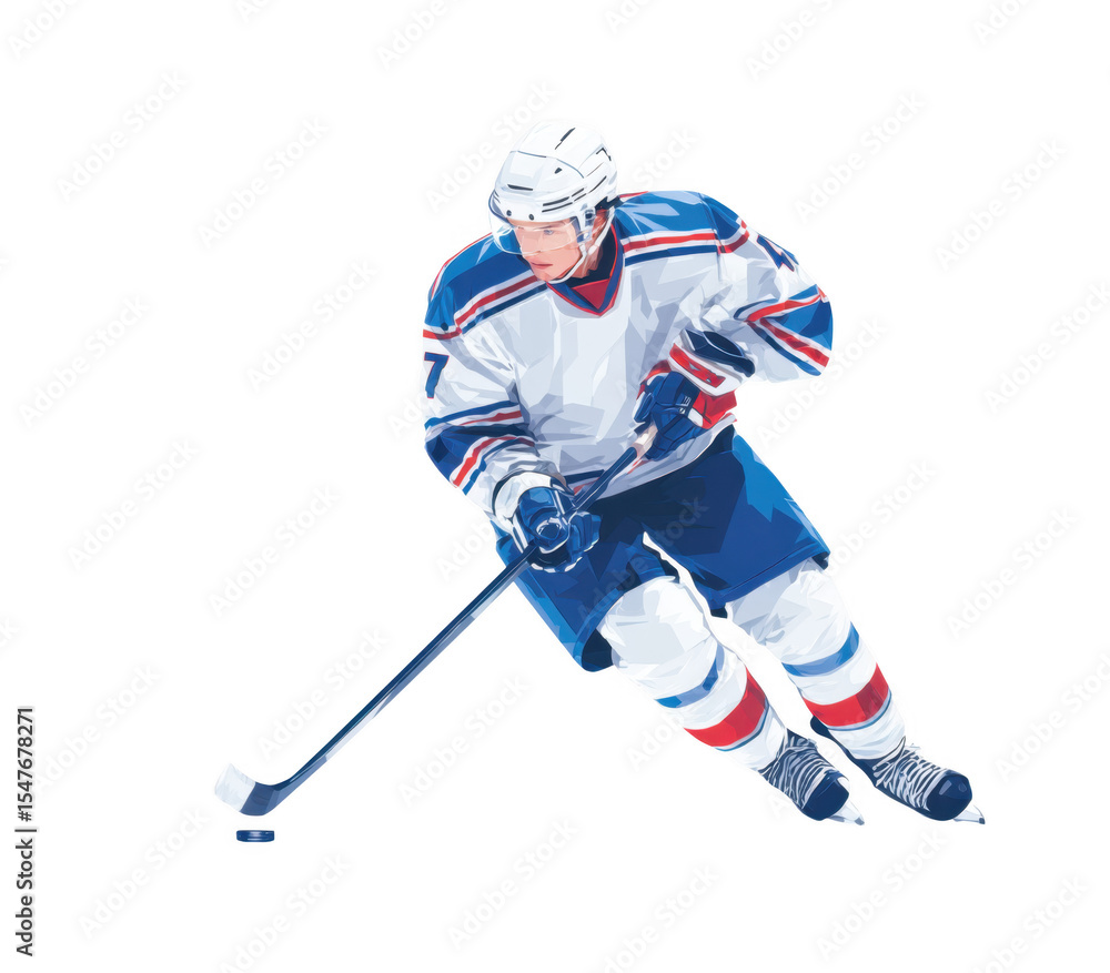 Fototapeta premium A skilled hockey player in action. skating swiftly across the ice. focused on the puck. with a blurred crowd in the background. capturing the intensity of the game and athleticism