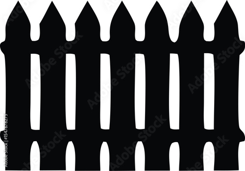 Silhouette of a Classic Wooden Picket Fence A Timeless Symbol of Home Ownership and Boundaries in a Simple Black and White Style