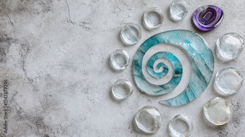 Spiral Design with Glass Stones and Crystals on Textured Background