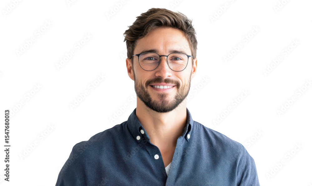 A smiling young man with glasses wearing a casual shirt. standing against a plain white background. exuding confidence and approachability. ideal for professional or personal branding A smiling young man with glasses wearing a casual shirt. standing against a plain white background. exuding confidence and approachability. ideal for professional or personal branding