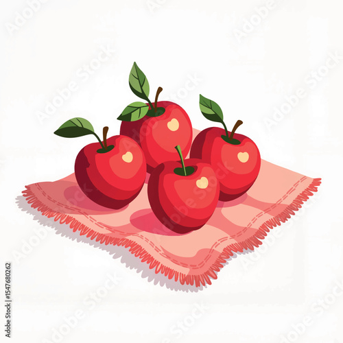 Fresh red apples on embroidered cloth, tasty and vibrant concept