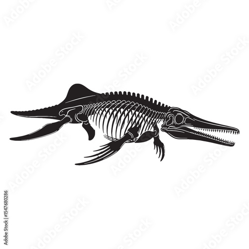 Oceanic fossils in focus – Ichthyosaurus skeleton silhouette drawn with Ichthyosaurus skeleton vector – Ichthyosaurus skeleton illustration


