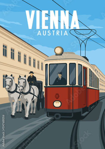 trams and horse-drawn carriages in the city of Vienna, Austria