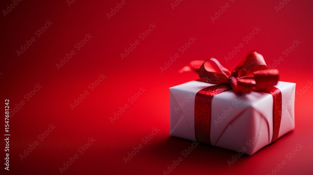 Red gift box with ribbon on dramatic background for celebration festive product marketing photography packaging scene Red gift box with ribbon on dramatic background for celebration festive product marketing photography packaging scene