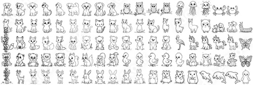 A huge collection of  diverse cute cartoon animals for children's coloring pages.