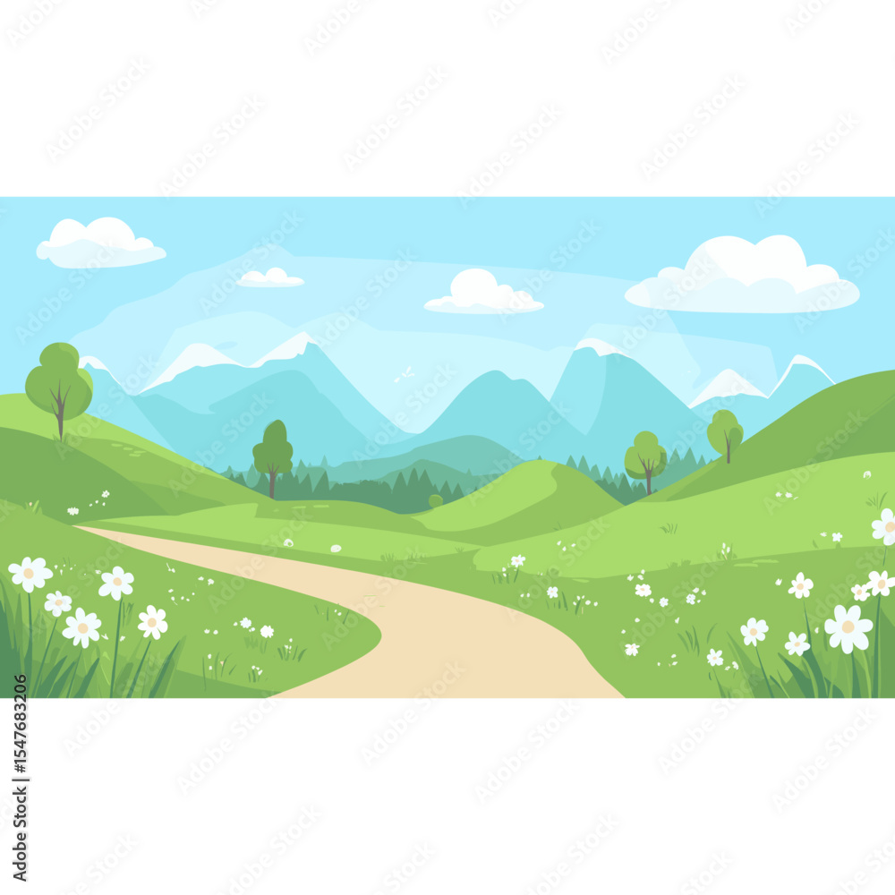 Fototapeta premium An outdoor trail in the mountains outdoors green illustration vector