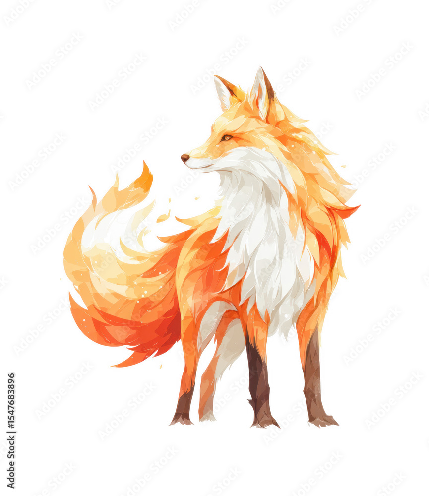 Obraz premium A vibrant. artistic depiction of a majestic fox standing proudly. showcasing its striking orange and white fur. with a soft. ethereal background that enhances its natural beauty