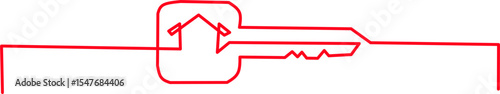 One-line drawing of a key with a house symbol, representing home security, real estate, and new beginnings. Perfect for logos, icons, or website design.